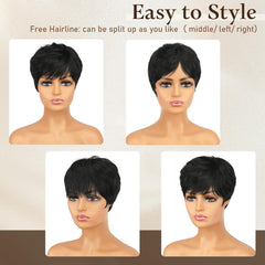 RUWISS black pixie wig casual cut for work or events.