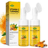 RYH turmeric face wash with brush creates spa-like cleansing foam.