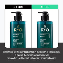 RYO Deep Cleansing Shampoo tea tree mint splash illustrating cooling cleanse