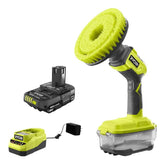 RYOBI ONE+ scrubber battery and charger kit for convenient cordless cleaning setup.