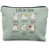 RYYCDOI Chemistry Cat makeup bag front view highlights a chic STEM design for everyday organization.