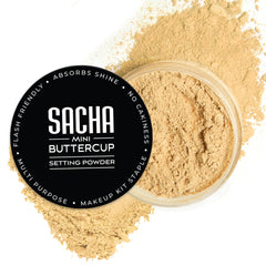 Sacha Buttercup Mini Setting Powder compact ready for photos with a silky finish.