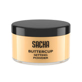 Sacha Buttercup setting powder jar demonstrates flashback-free, camera-ready finish