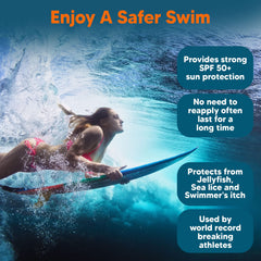 Safe Sea reef-safe sunscreen on a sunny beach scene for ocean-friendly use