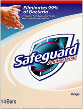 Safeguard beige bar packshot highlights antibacterial cleansing