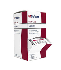 Safetec Lip Balm Pomegranate packaging shows 144-count bulk value.