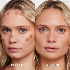 Saie Dew Bronze on the cheekbone delivers a dewy natural glow.