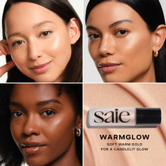Saie Glowy Super Gel cheek swatch shows radiant hydration