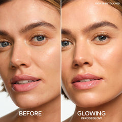 Saie Glowy Super Gel swirl on hand shows easy blending into makeup.
