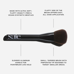 Saie Powder Blush Brush oval shape demonstrates control for targeted cheek application