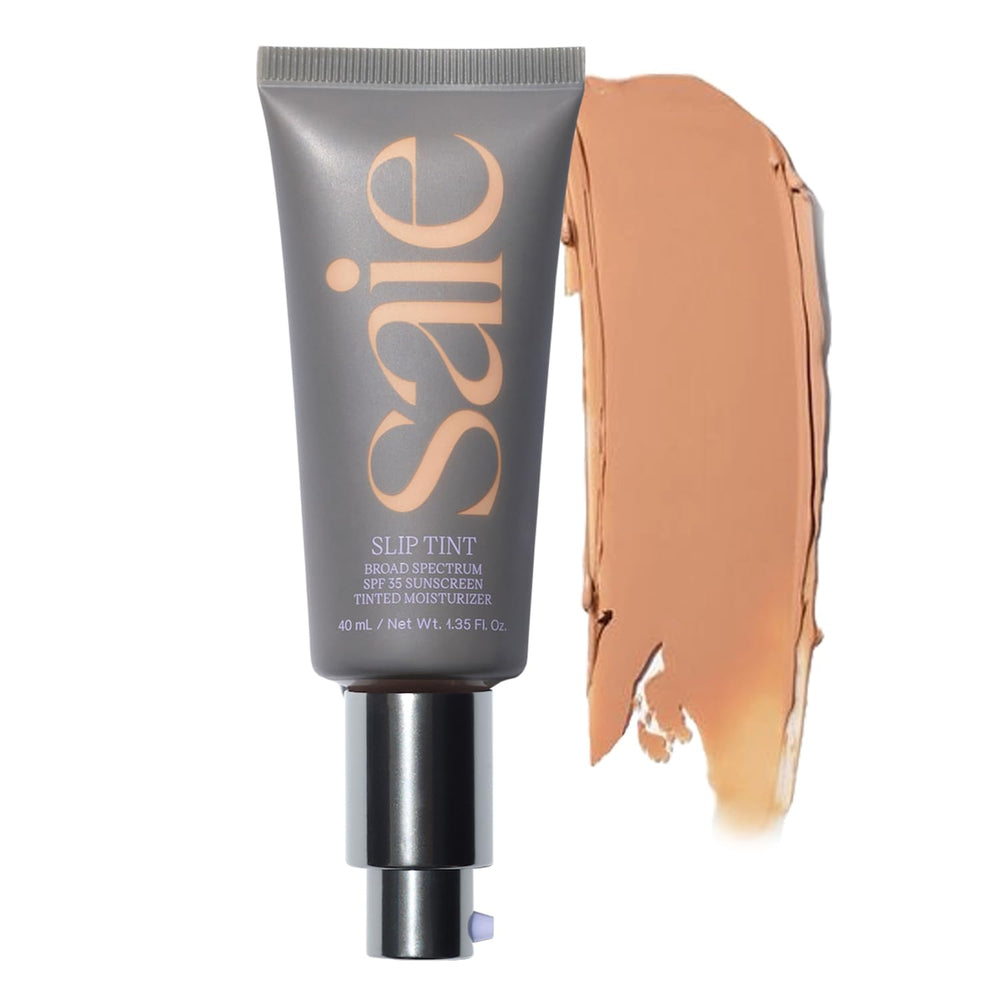 Saie Slip Tint bottle pump close-up showing creamy texture for easy application