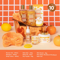 Saint Roy Orange Scents Spa Gift Set candle closeup highlights soothing citrus aroma