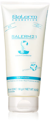 Salerm 21 B5 Silk Protein Leave-In Conditioner bottle boosts gloss and hair protection.