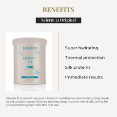 SALERM 21 hair detangling action highlights effortless comb-through and reduced snagging.