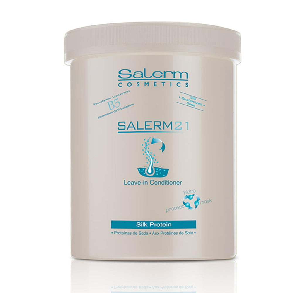 SALERM 21 Silk Protein bottle showing hydration and shine for smoother, detangled hair.