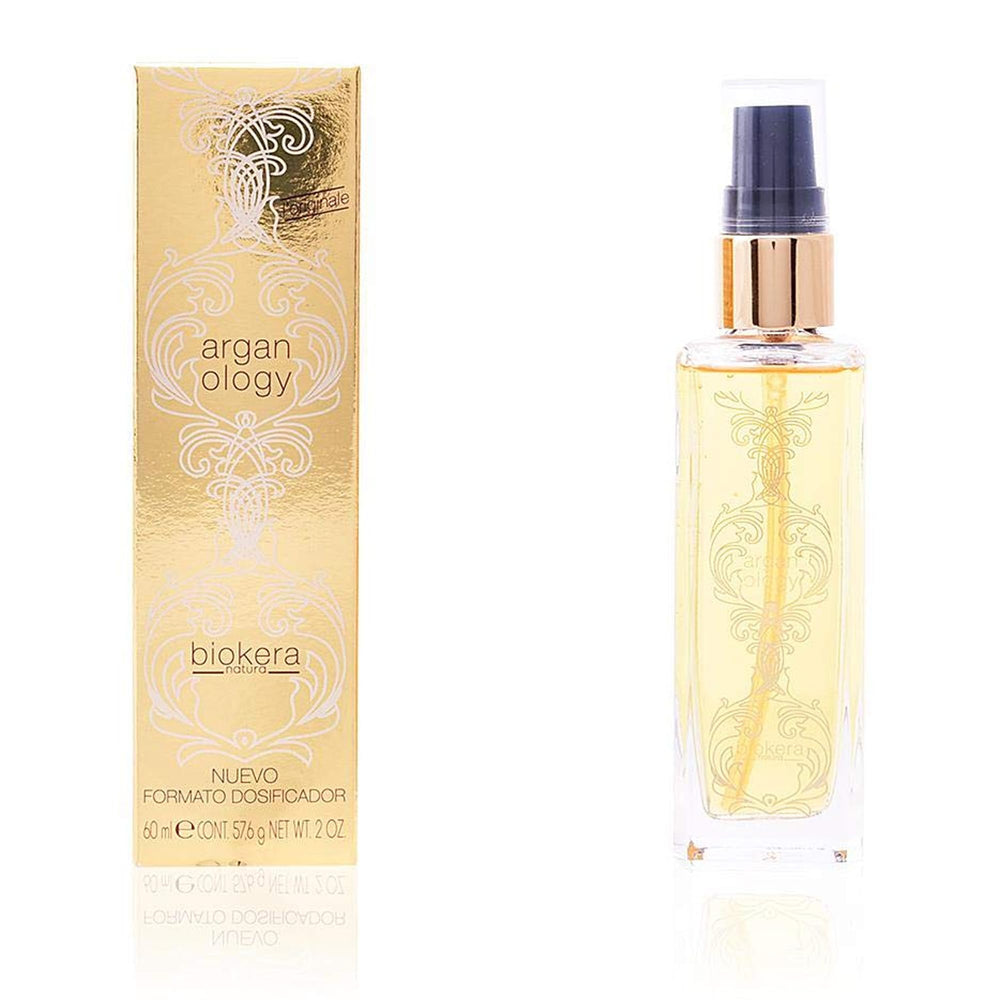 SALERM Arganology serum bottle close-up highlights nourishing argan oil for hair.