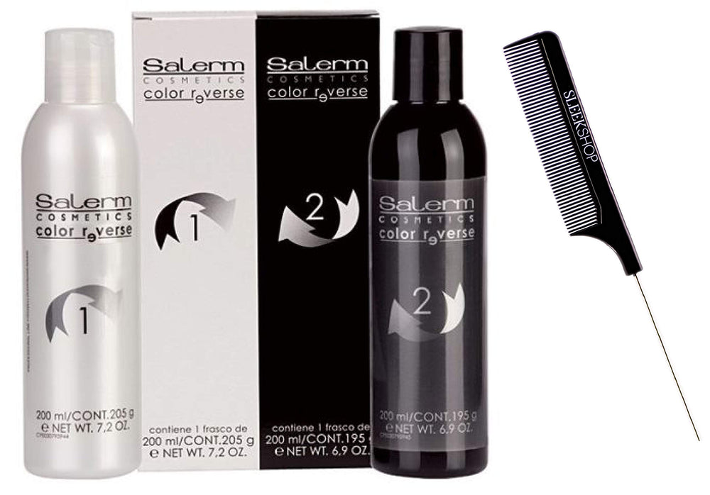 Salerm Color Reverse hair color remover bottles and comb for precise application and gentle pigment removal.