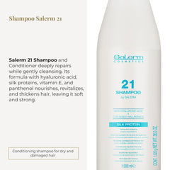 SALERM 21 Silk Protein pour shows smooth application for nourishing treatment.