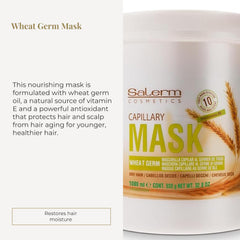 Close-up of SALERM wheat germ oil in mask highlighting antioxidant protection.