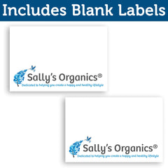 Sally's Organics travel-sized blue glass spritzer duo on countertop, convenient for on-the-go use