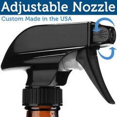 Sally's Organics black trigger sprayer offers mist and stream for versatile application.