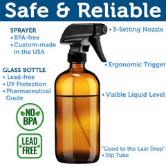 Sally's Organics amber glass stores citrus oils safely with chemical-safe storage.