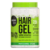 Salon Line curly hair gel bottle with strong definition for waves and curls.