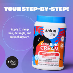 Hands applying Salon Line Deep Hydration to damp hair section