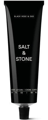 Salt and Stone Black Rose and Oud bottle close-up with premium scent preview.