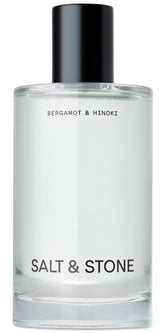 Salt & Stone Body Mist bergamot hinoki bottle highlights crisp citrus woody notes.