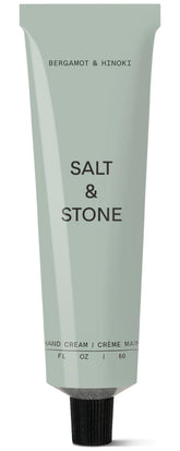 Salt & Stone Hand Cream bottle front highlights fast-absorbing hydration for dry hands.