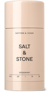 Salt & Stone aluminum-free deodorant saffron cedar application shows clean protection