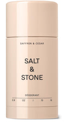 Salt & Stone aluminum-free deodorant saffron cedar application shows clean protection