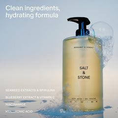 Salt & Stone body wash lather demonstrates deep moisture and gentle cleansing.