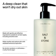 Salt & Stone Facial Cleanser vegan cruelty-free label on packaging.