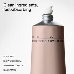Salt & Stone hand cream saffron cedar pump close-up demonstrates quick absorption.
