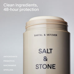 Salt & Stone Santal wood notes close-up reveals warm, woody profile.