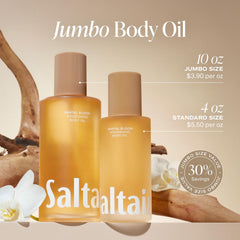 Saltair Body Oil texture shown absorbing quickly after shower