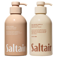 Saltair body wash variety pack bottle pour shows two scents for daily cleansing and moisturization