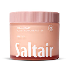 Saltair Coral Coast body butter jar on shelf showing rich hydration for dry skin