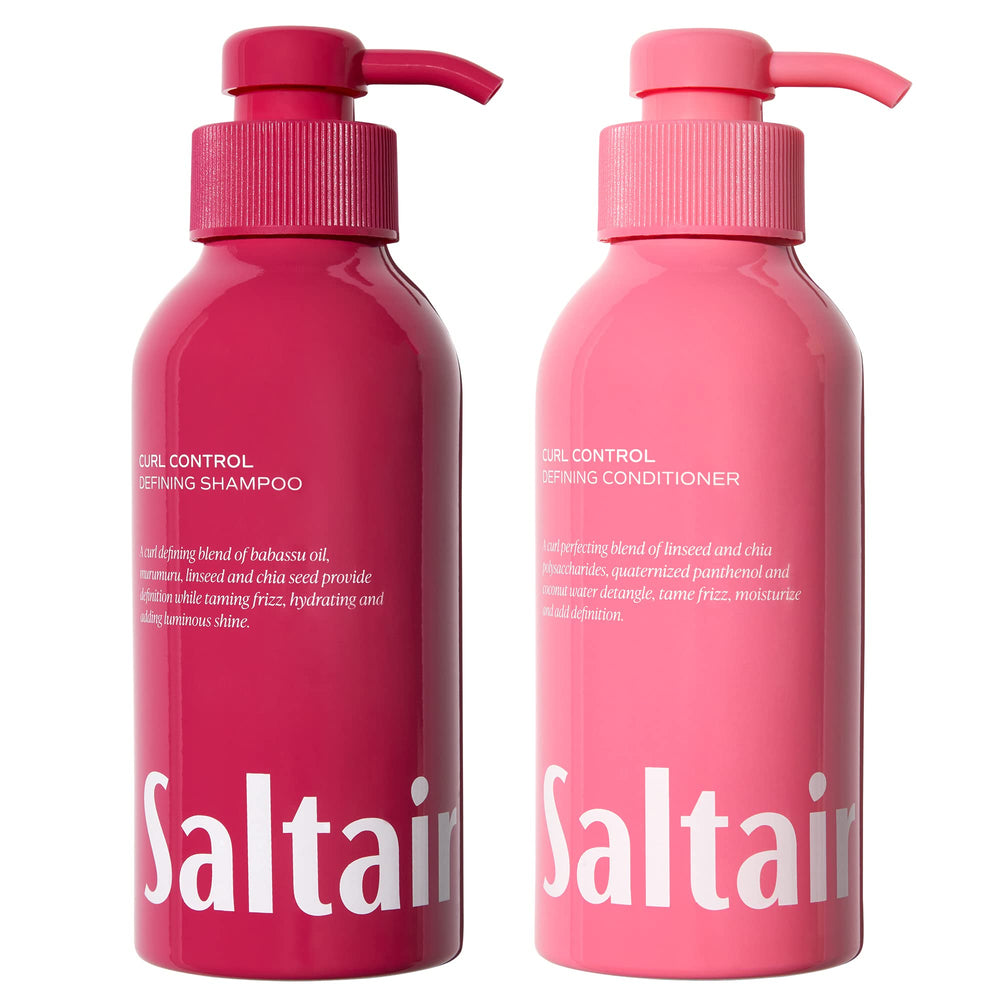 Saltair Curl Control Shampoo bottle pour with almond scent for a refreshing cleanse.