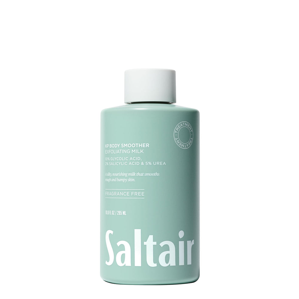 Saltair KP Body Milk bottle with fragrance-free exfoliation for smoother skin.
