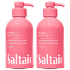 Saltair Pink Beach body wash bottle pump delivers luxurious hydration for soft skin.