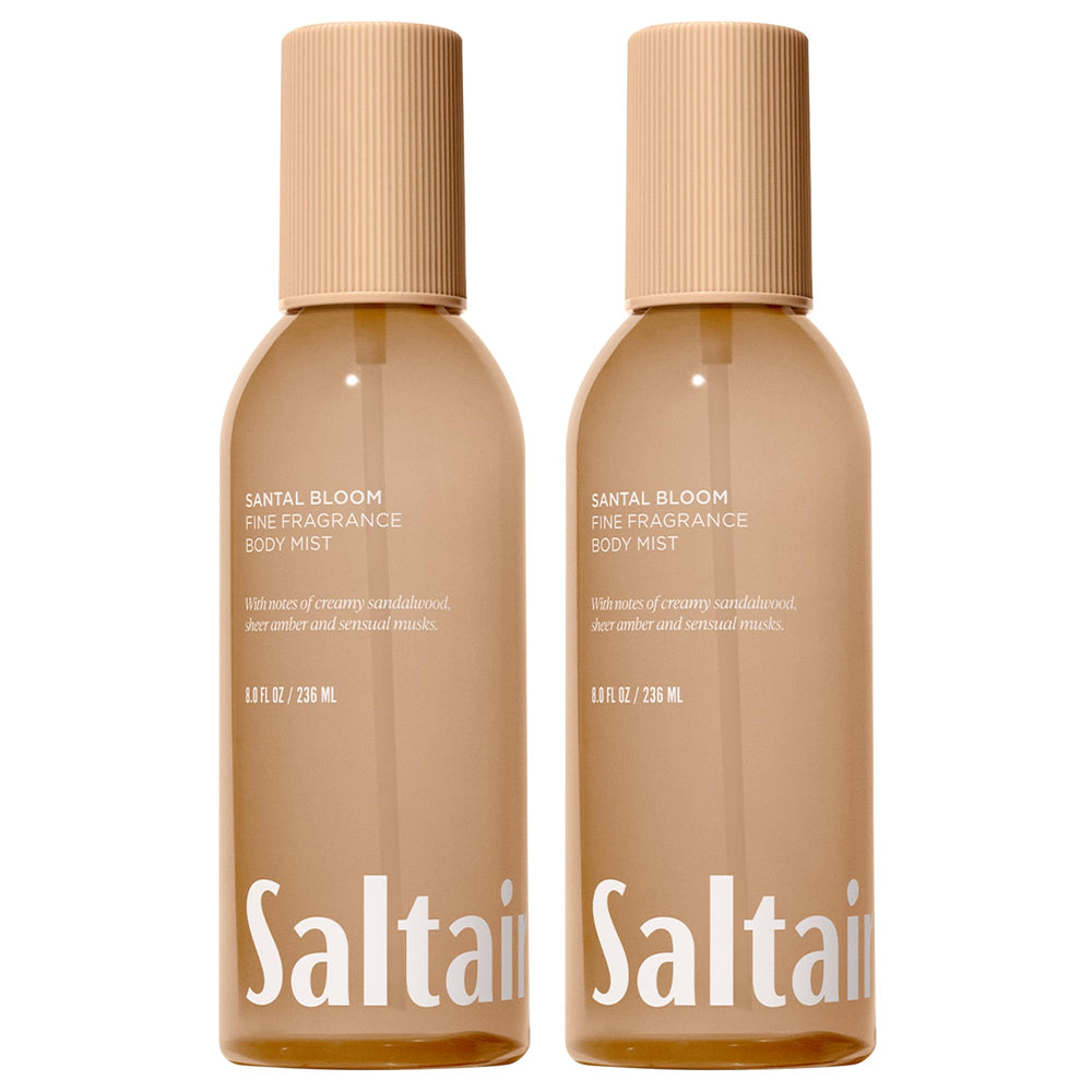 Saltair Santal Bloom bottle front showcases elegant labeling for lightweight, long-lasting fragrance.