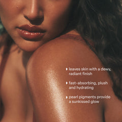 Saltair Shimmering Body Oil close-up highlights pearl pigments for radiant skin.