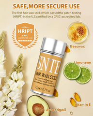 Samnyte wax stick shows frizz smoothing and subtle shine on hair.
