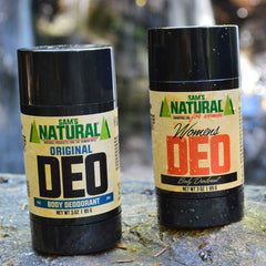 Sam's Natural Original tube close-up highlights chemical-free formula and vegan credentials.