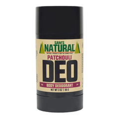 Sam's Natural Patchouli deodorant 3oz bottle provides aluminum-free, all-day freshness.