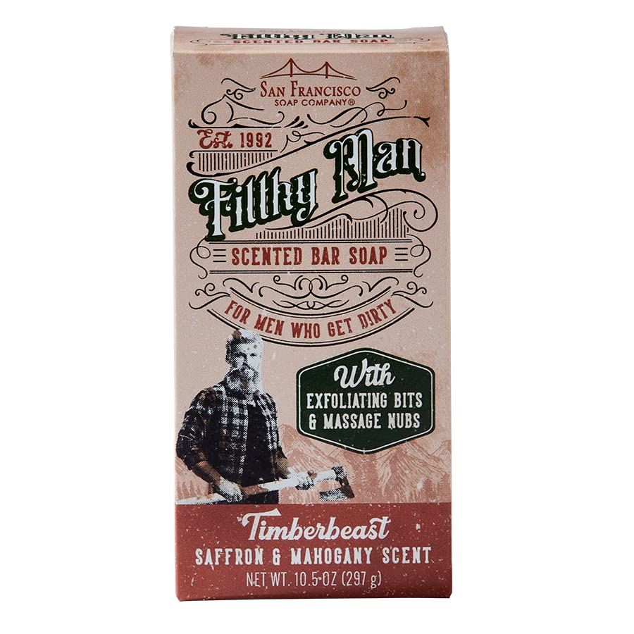 San Francisco Soap Company Filthy Man bar packaging showcases rugged masculine design for gift-ready packaging.