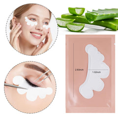 Flower-design SANARITA under-eye pads application closeup shows contouring for comfortable lash extensions.